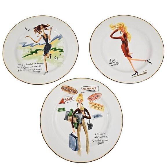 Sakura Glamour Girls Stoneware 8 1/4” Salad Luncheon Plates - Set of 3 - Picture 2 of 16